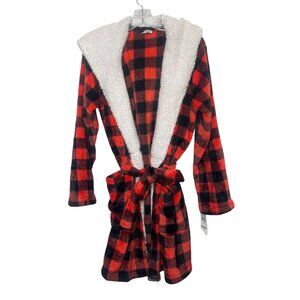 Jenni Intimates Hooded Robe Womens Medium/Large Red Black New Belted